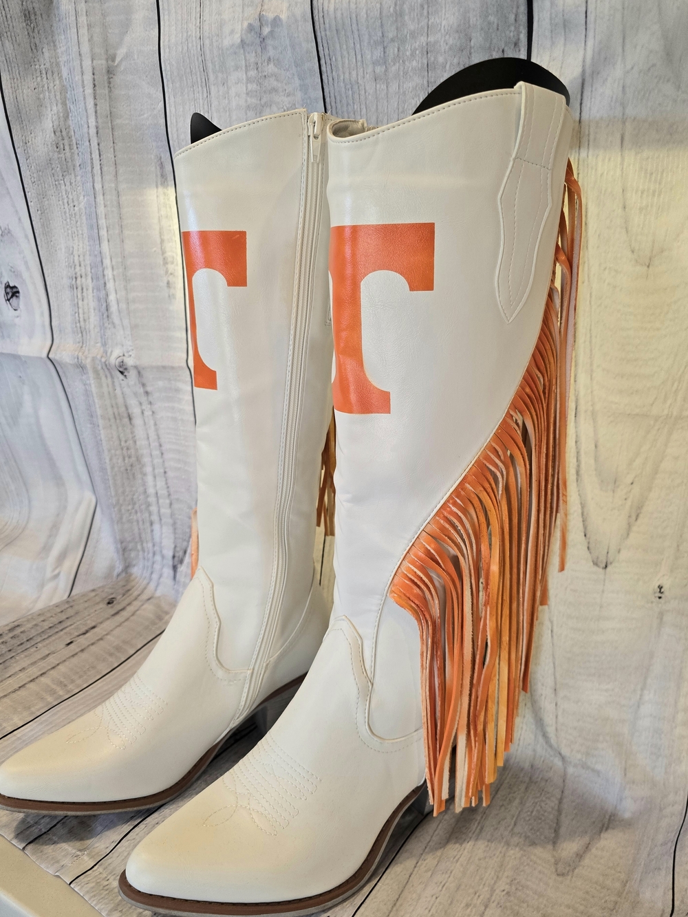 Tennessee White And Orange Custom Fringe Western Boots (9) - Picture 2 of 5